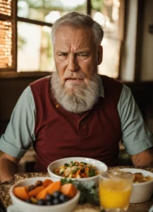 A old man eating healthy food 